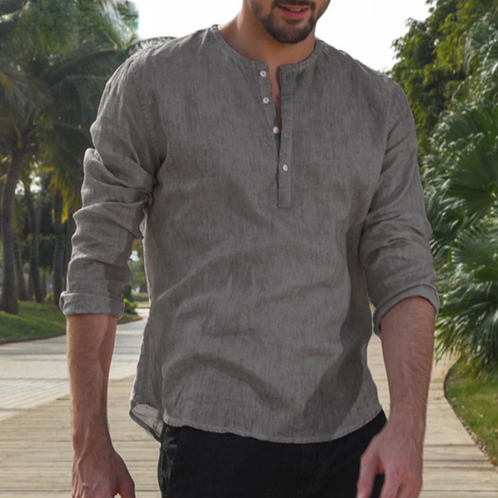 Fashion Men's Casual Cotton Linen Long Sleeve Blouse & Shirts