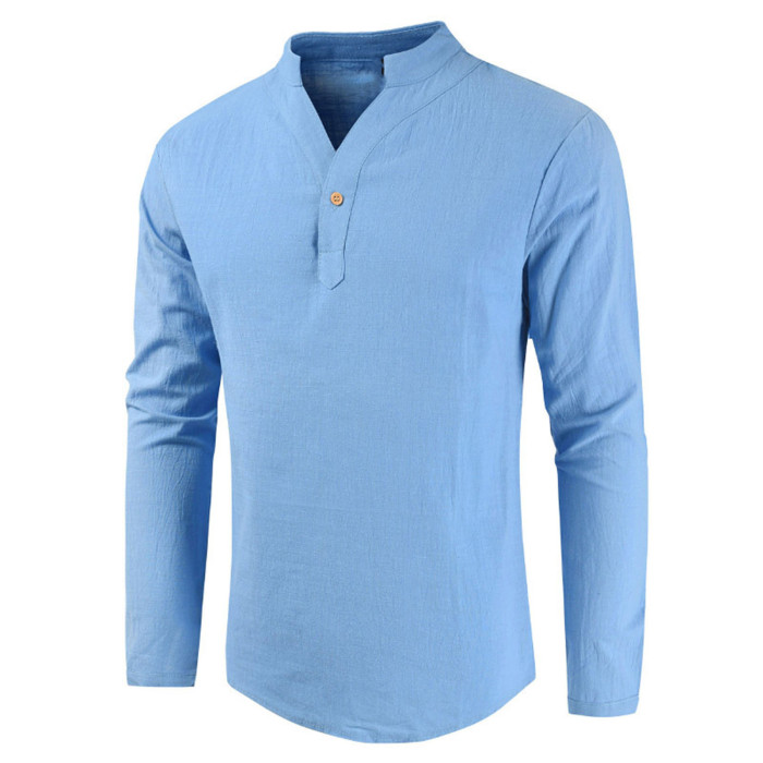 Men's Plus Size Top Embroidered Lace Up V Neck Long Sleeve Blouse & Shirts