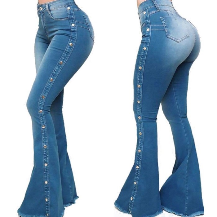 Fashion Women's Skinny Flared Wash Retro Casual Pants High Waist Jeans