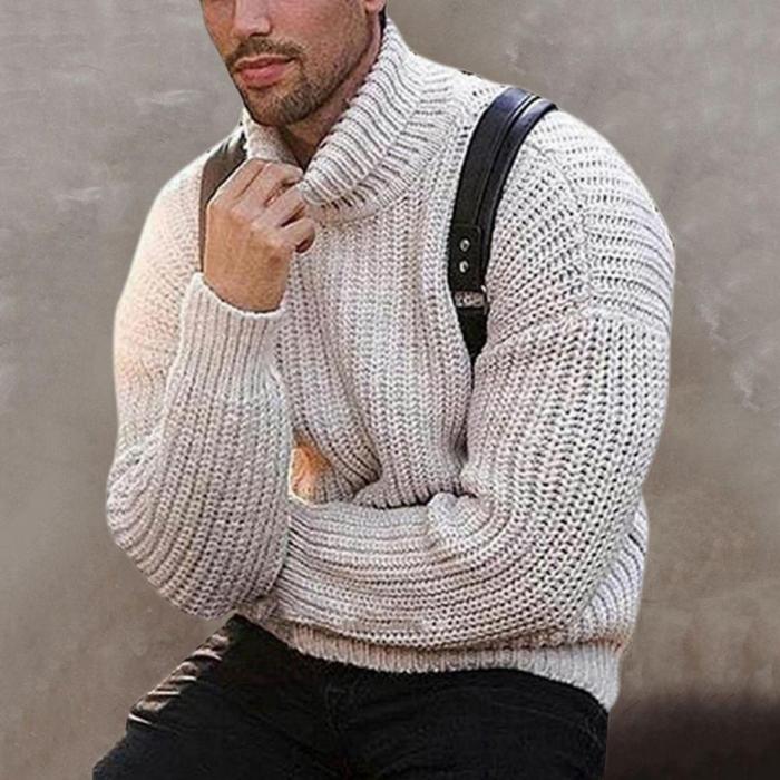 Men's Fashion Solid Color Turtleneck Loose Knit Sweater