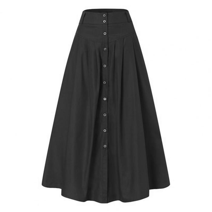 Elegant Solid Color High Waist All-Match Button A-Line Swing Casual  Skirts