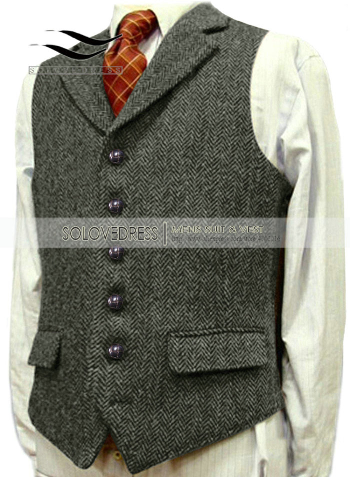 Men's Wool Tweed Slim Fit Casual Gentleman Suit Vest