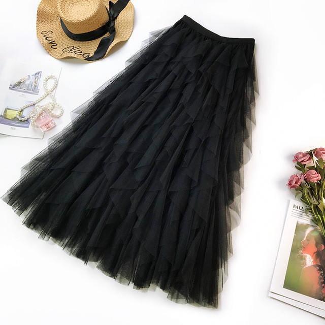 Fashion Tulle Solid Color High Waist Sexy Pleated Skirt