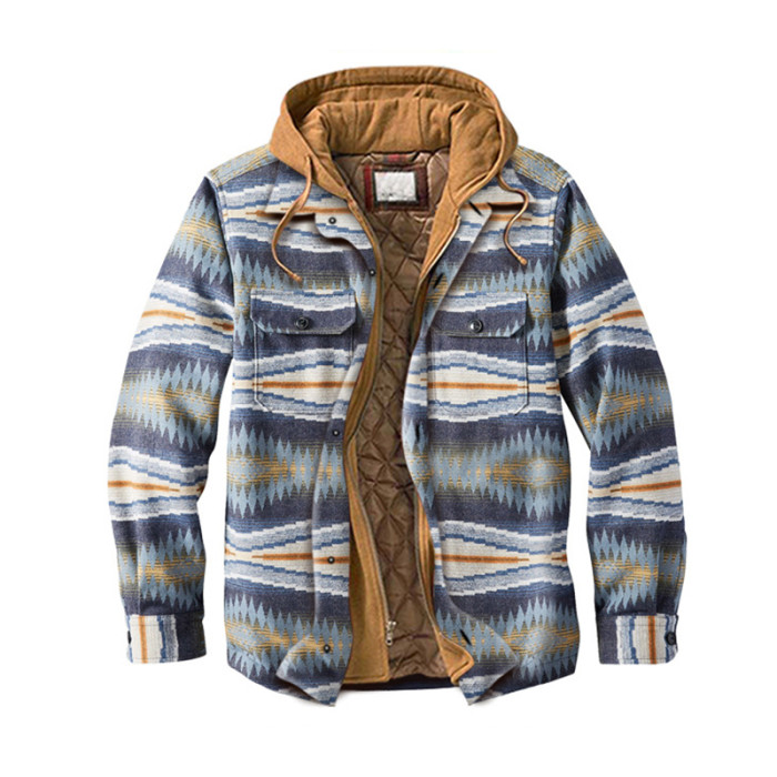 Men's Fashion Loose Flannel Detachable Hood Button Classic Coats & Jackets