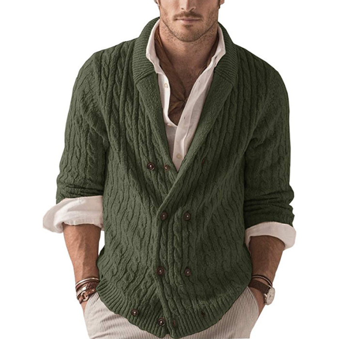 Men's Fashion Double Breasted Lapel Long Sleeve Warm Stretch Casual Cardigan