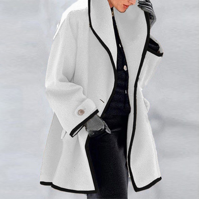 Women's Fashion Solid Color Loose Wool Warm Slim Long Coat