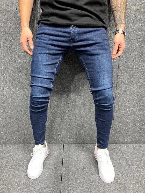 Fashion Street Men's Vintage Washed Solid Color Ripped Skinny Jeans