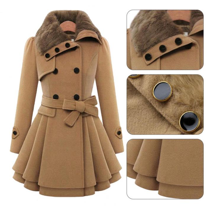 Ladies Fashion Warm Button Oversized Long Sleeve Push Up Coat
