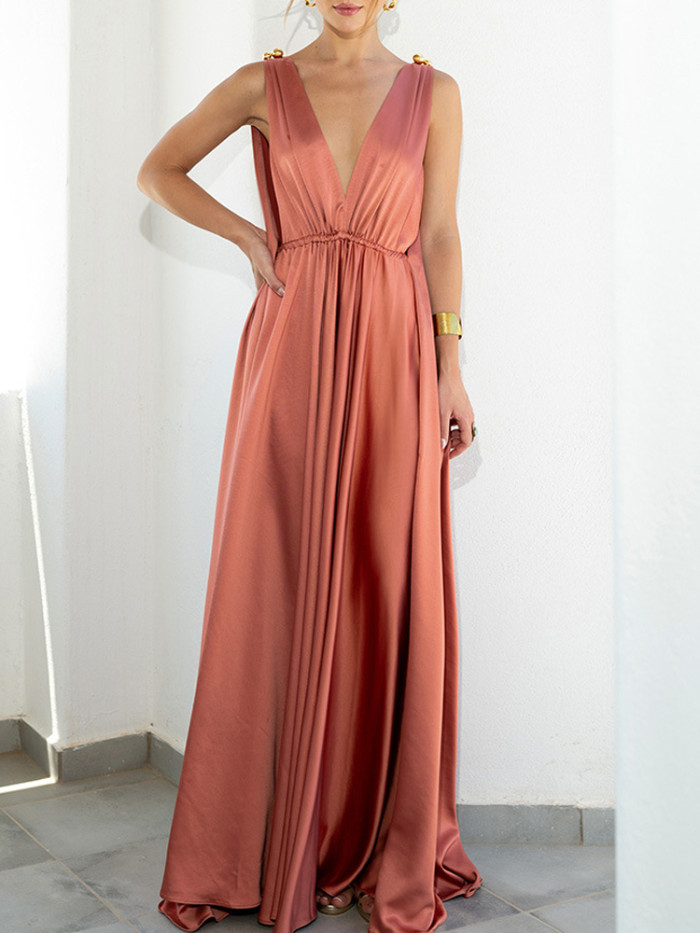 Fashion Casual Loose Solid Color Hollow Sexy Bohemian  Maxi Dress