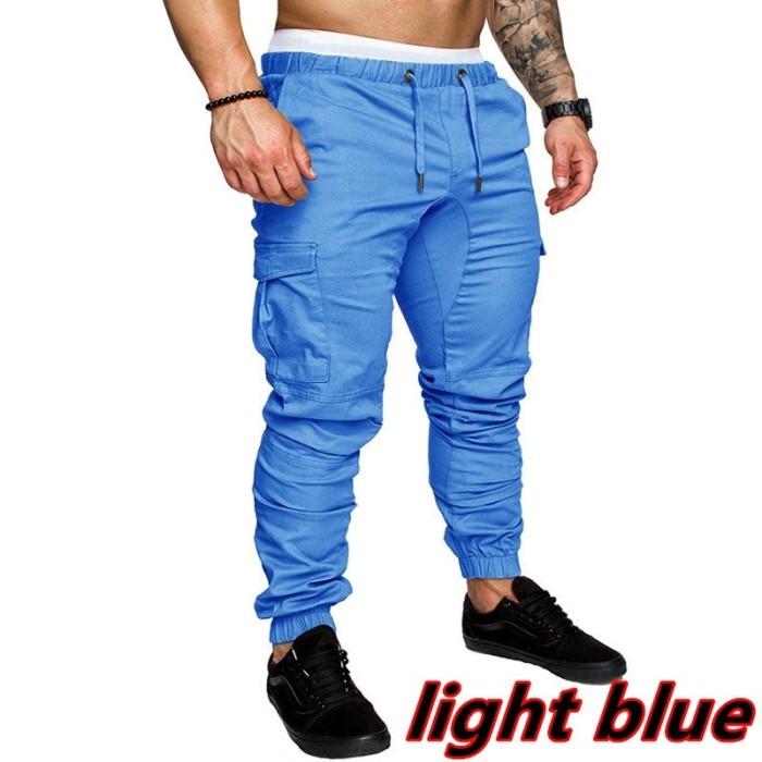 Men's Fashion Jogging Sports Casual Solid Color Pocket Slim Cargo Pants