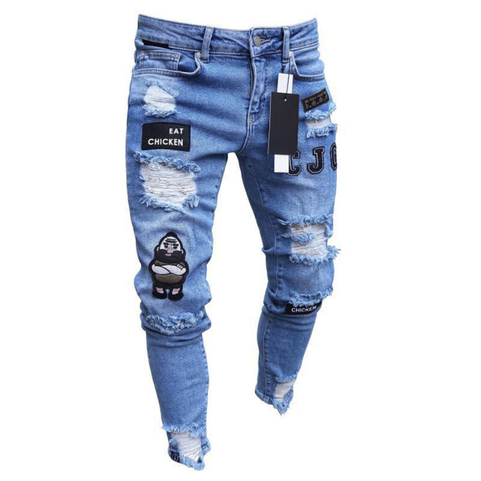 Men's Casual Ripped Pocket Straight Soft Denim Jeans