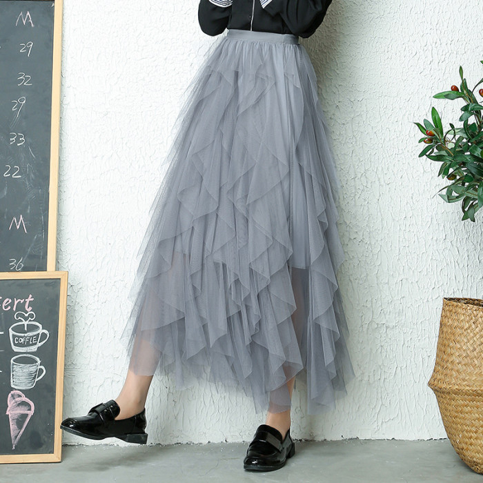 Fashion Tulle Solid Color High Waist Sexy Pleated Skirt