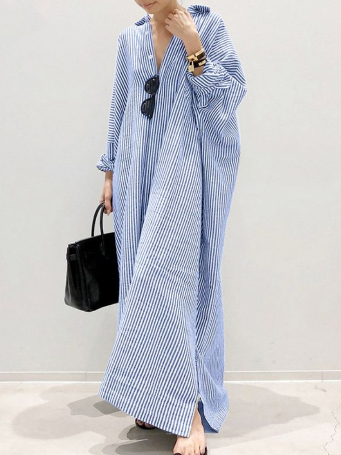 Fashion Stripe Loose Casual Irregular  Maxi Dress