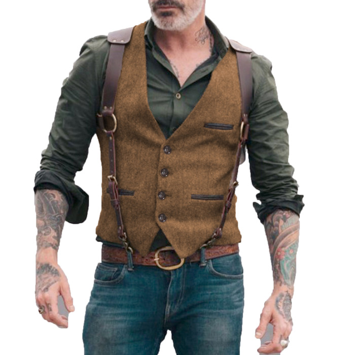 Men's Fashion Loose Suit V Neck Business Formal Wedding Vest