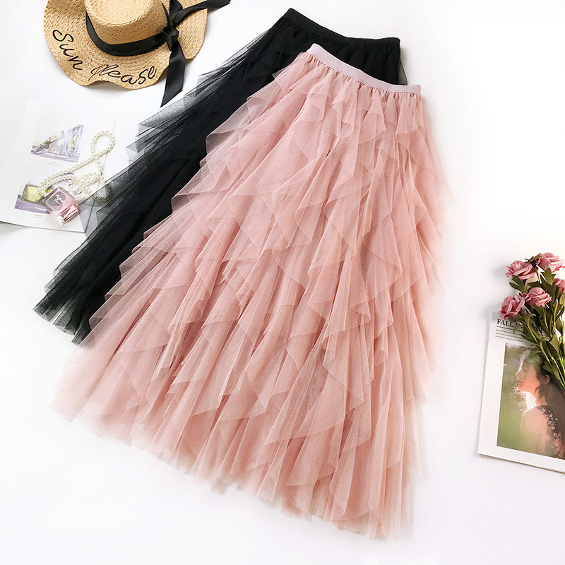 Fashion Tulle Solid Color High Waist Sexy Pleated Skirt