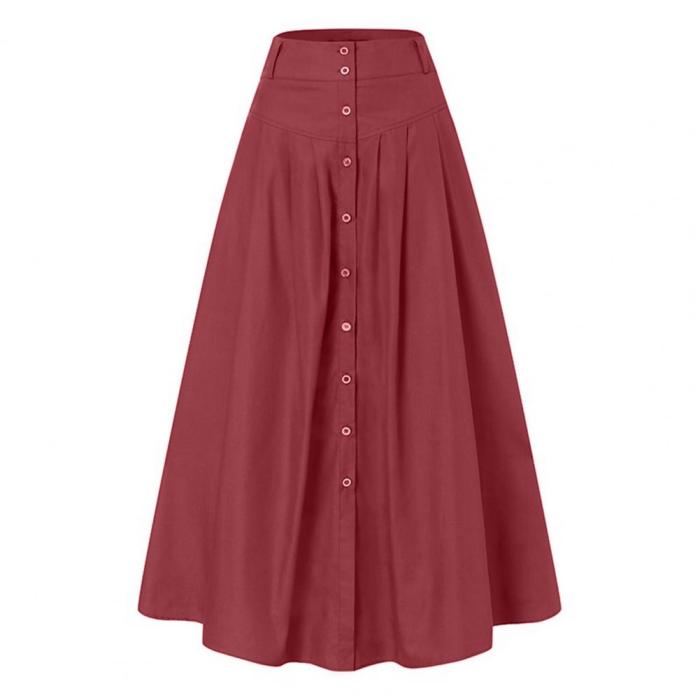 Elegant Solid Color High Waist All-Match Button A-Line Swing Casual  Skirts