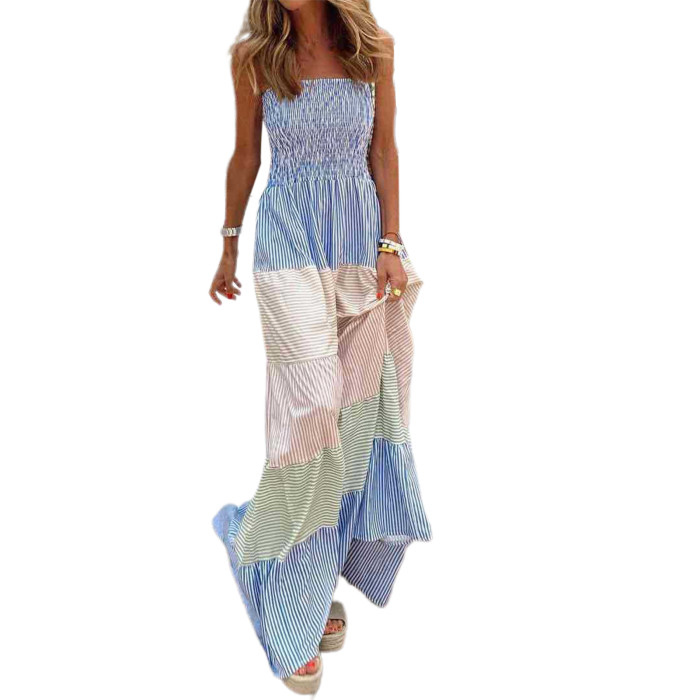 Fashion Loose Pleated Sleeveless Elegant Butterfly Square Neck Tube Top  Maxi Dress