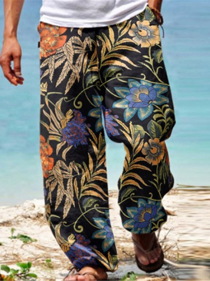 Men's Fashion Loose Casual Print Vintage Beach Wide Leg Pants