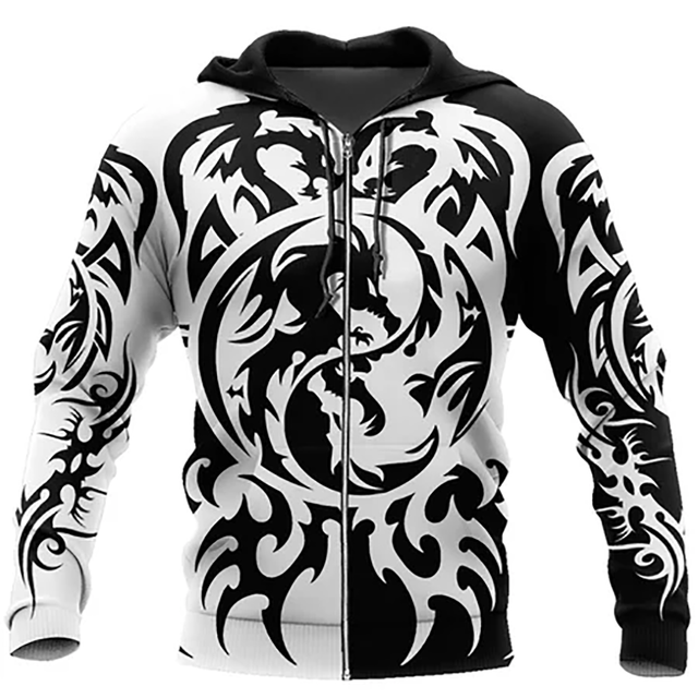 Men's Fashion 3D Full Body Printing Sports Zipper Pullover Casual  Hoodies & Sweatshirts