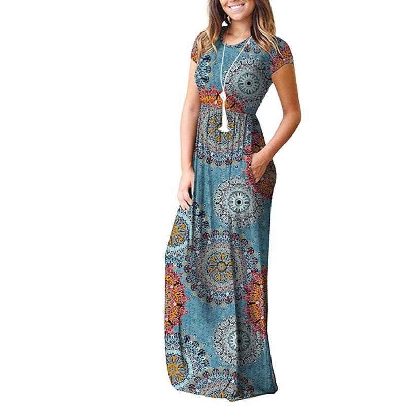 Pleated Round Neck Floral Maxi Dress