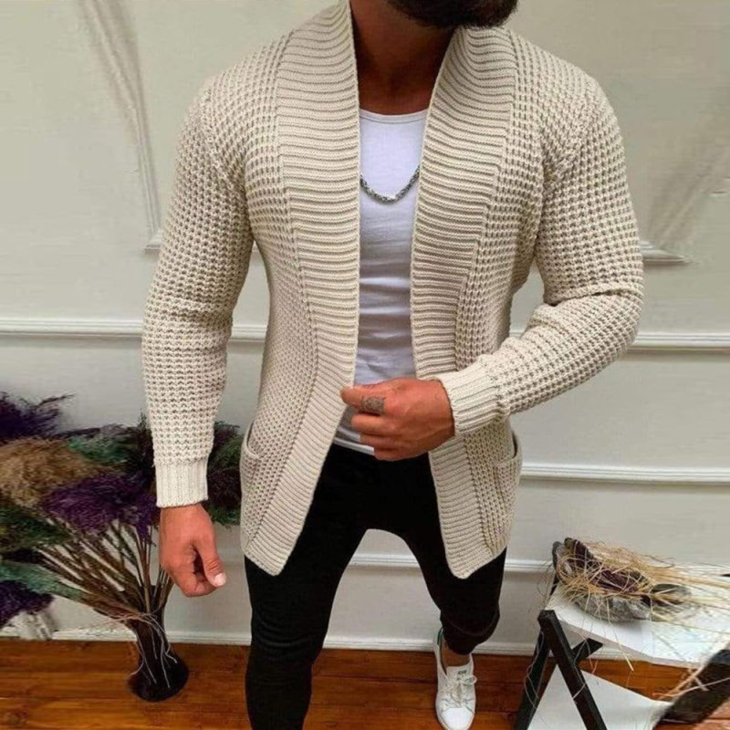 Men's Fashion Slim Solid Color Casual Long Sleeve Knit Sweaters & Cardigan