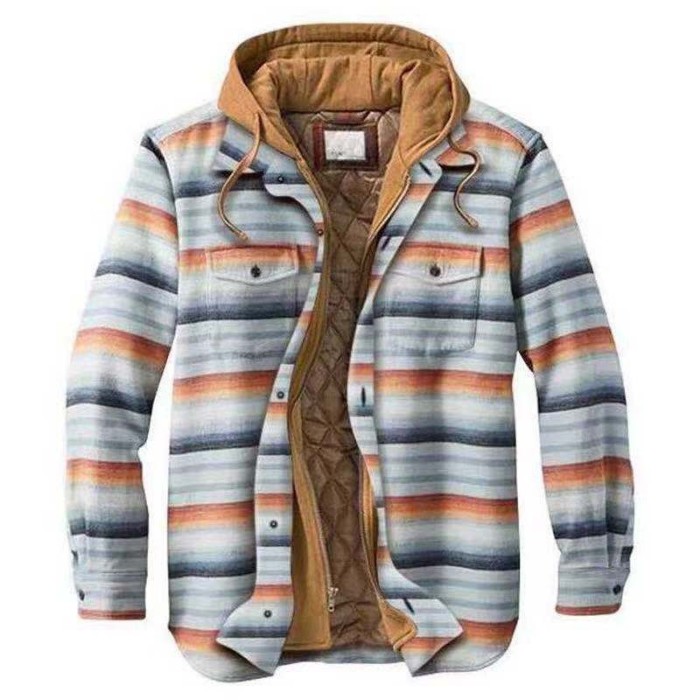 Men's Fashion Harajuku Plaid Hooded Zipper Long Sleeve Casual Coats & Jackets