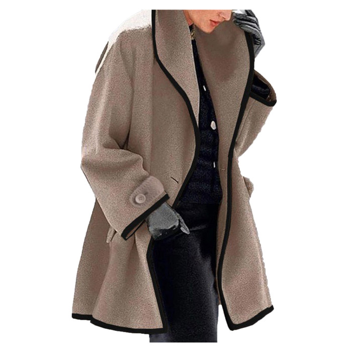 Women's Fashion Solid Color Loose Wool Warm Slim Long Coat