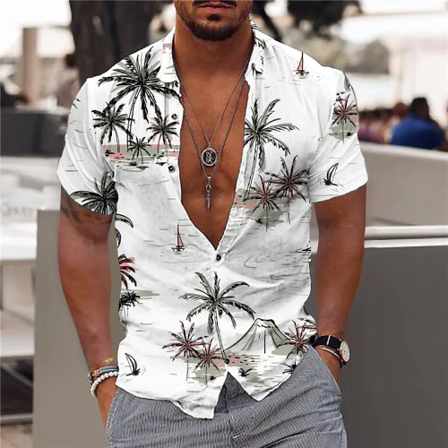 Fashion Men's Printed Beach Short Sleeve Top  Blouse & Shirts