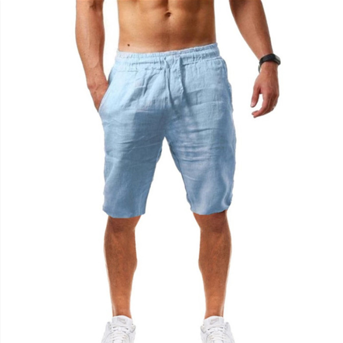 Men's Cotton Linen Jogging Casual Solid Color Elastic Waist Straight Loose Pants