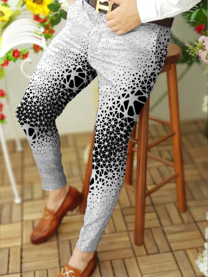 Fashion Men's Printed Mid Waist Button Casual Skinny Pencil Pants
