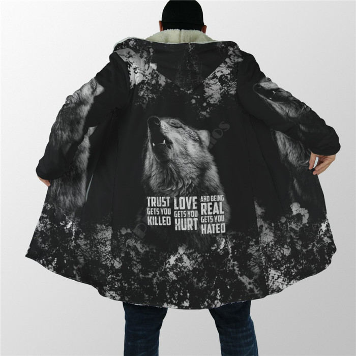Men's Hooded 3D Full Body Printed Polar Fleece Windproof Warm Jacket