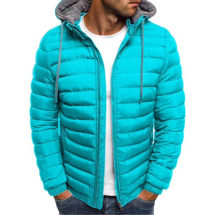 Men's Fashion Solid Color Hooded Cotton Jacket Casual Warmth Coats