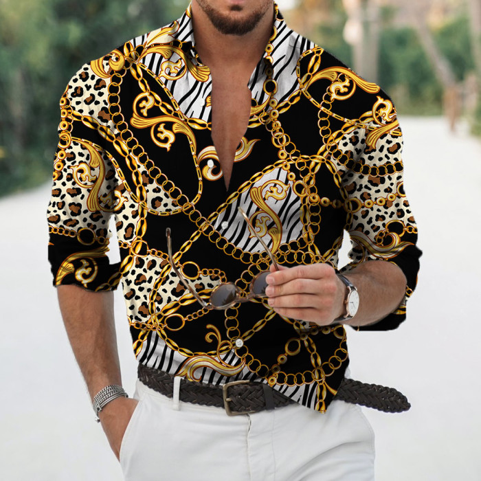 Men's Fashion Print Long Sleeve V Neck Oversized Top Blouse & Shirts