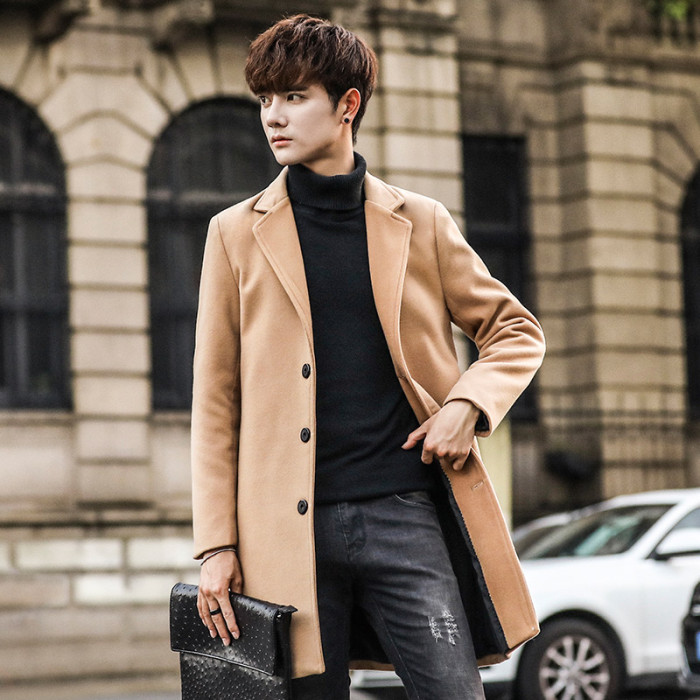 Men's Wool Jacket Fashion Slim Trench Coat
