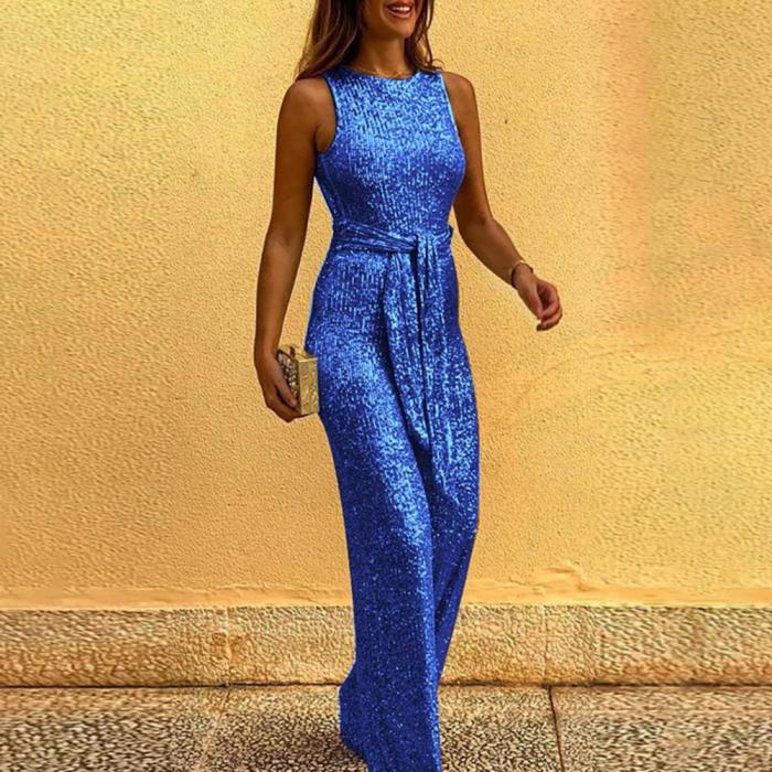 Fashion Sleeveless Solid Color Comfortable Sexy Glitter Jumpsuit