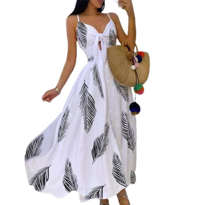 Fashion Sling V Neck Sleeveless Party Print Casual Maxi Dress