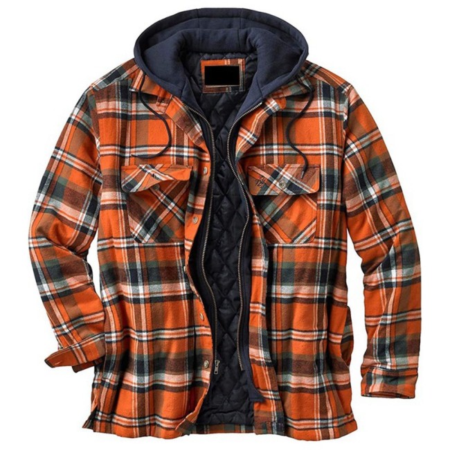 Men's Fashion Harajuku Plaid Hooded Zipper Long Sleeve Casual Coats & Jackets