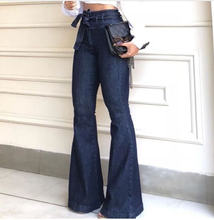 Women's Fashion Lace Flare High Waist Skinny Flared Jeans