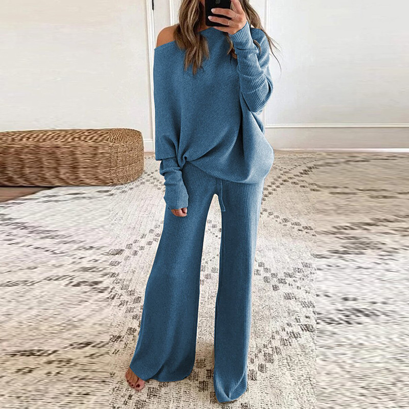 Casual Solid Color Elegant O-Neck Pullover Top Loose Pants  Two-piece Outfits