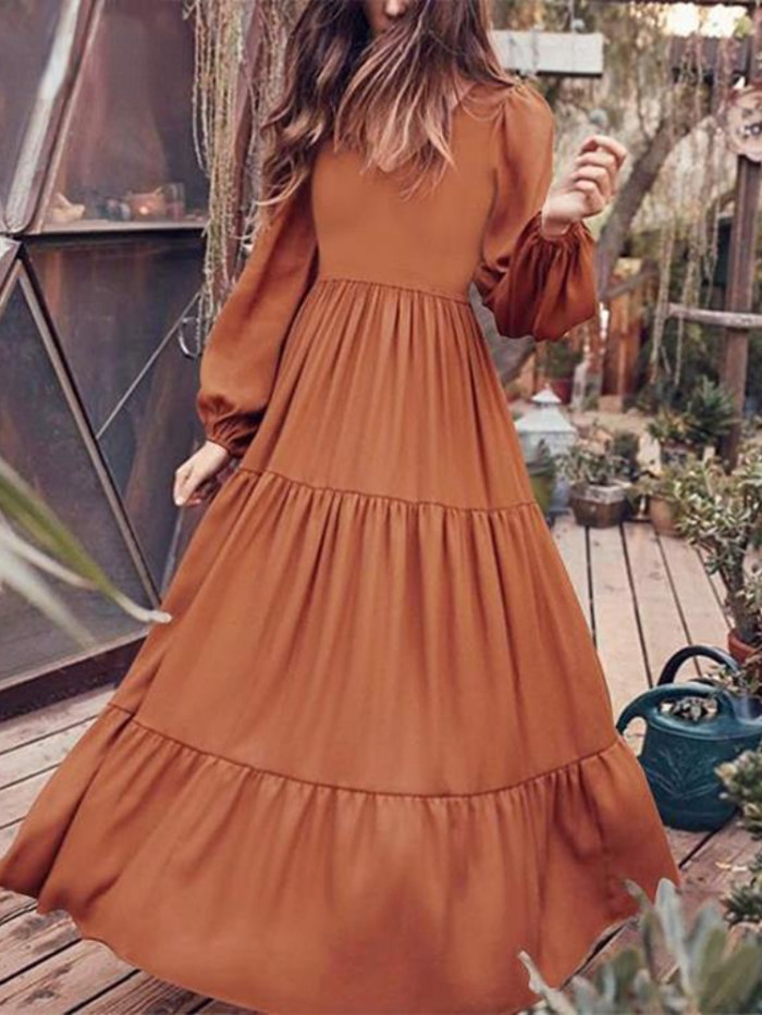 Stylish Temperament Solid Color Loose Bohemian Style Party  Maxi Dress