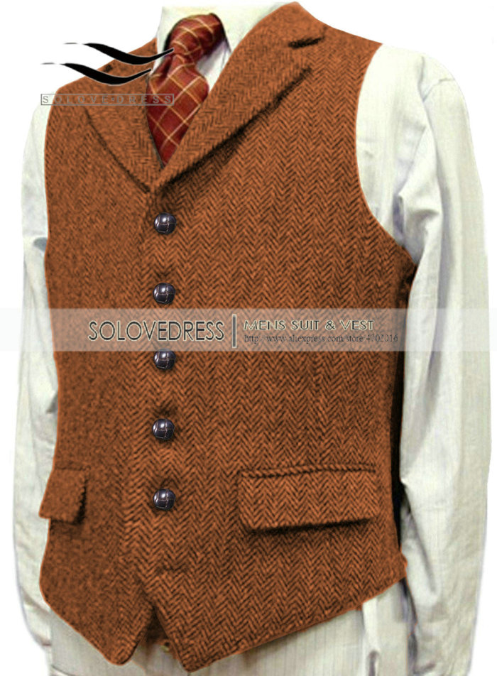 Men's Wool Tweed Slim Fit Casual Gentleman Suit Vest