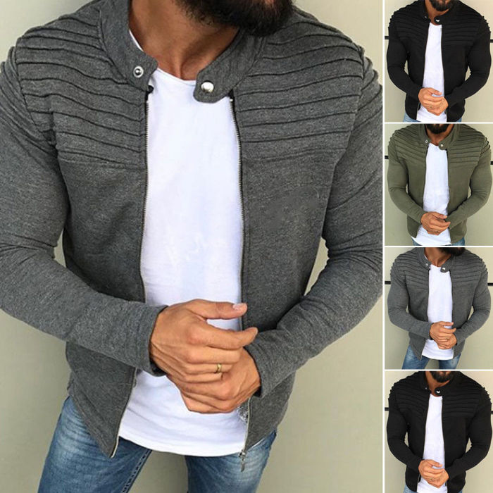 Men's Fleece Jacket Coat Velvet Zipper Long Sleeves Casual Wear