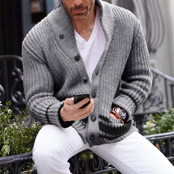 Fashion Knit Button Casual Retro Loose Stand Collar Men's Sweater Cardigan