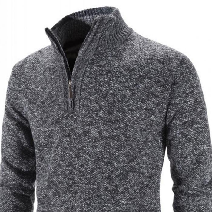 Solid Color Men's Knitted Long Sleeve Turtleneck Zipper  Coats & Jackets