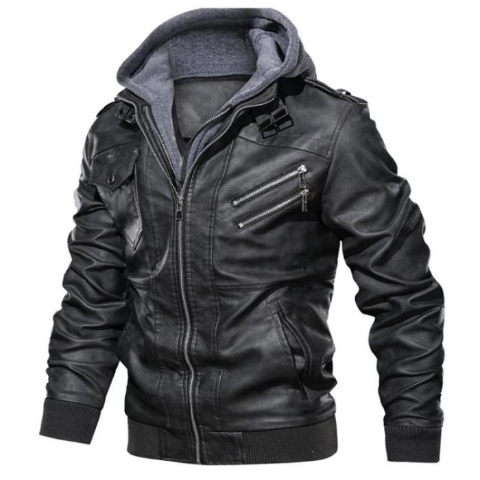Men's Fashion Casual Motorcycle Pu Hoodie Coats & Jackets