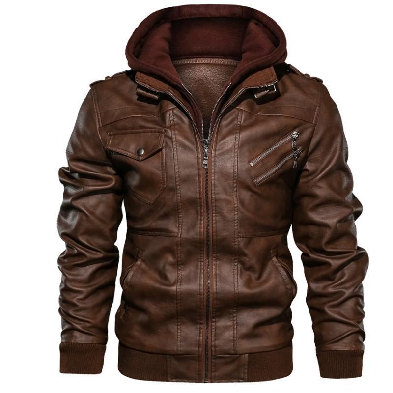 Men's Fashion Casual Motorcycle Pu Hoodie Coats & Jackets