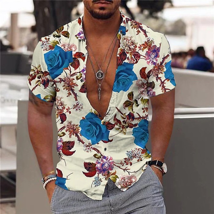 Fashion Men's Printed Beach Short Sleeve Top  Blouse & Shirts