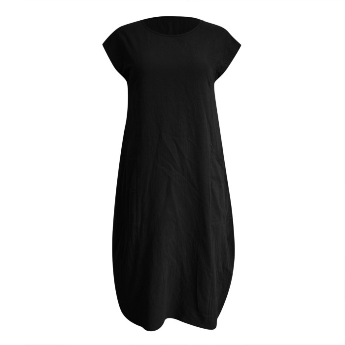 Casual O-Neck Pocket Basic Loose Dress
