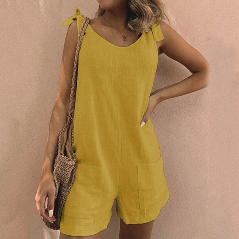 Women's Solid Color Sleeveless Pocket Loose Cargo  Rompers