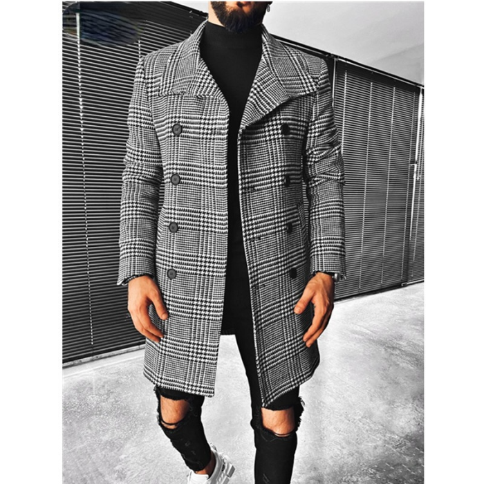 Fashionable Fashion Plaid Double Breasted Lapel Chic Wool Men's Coat